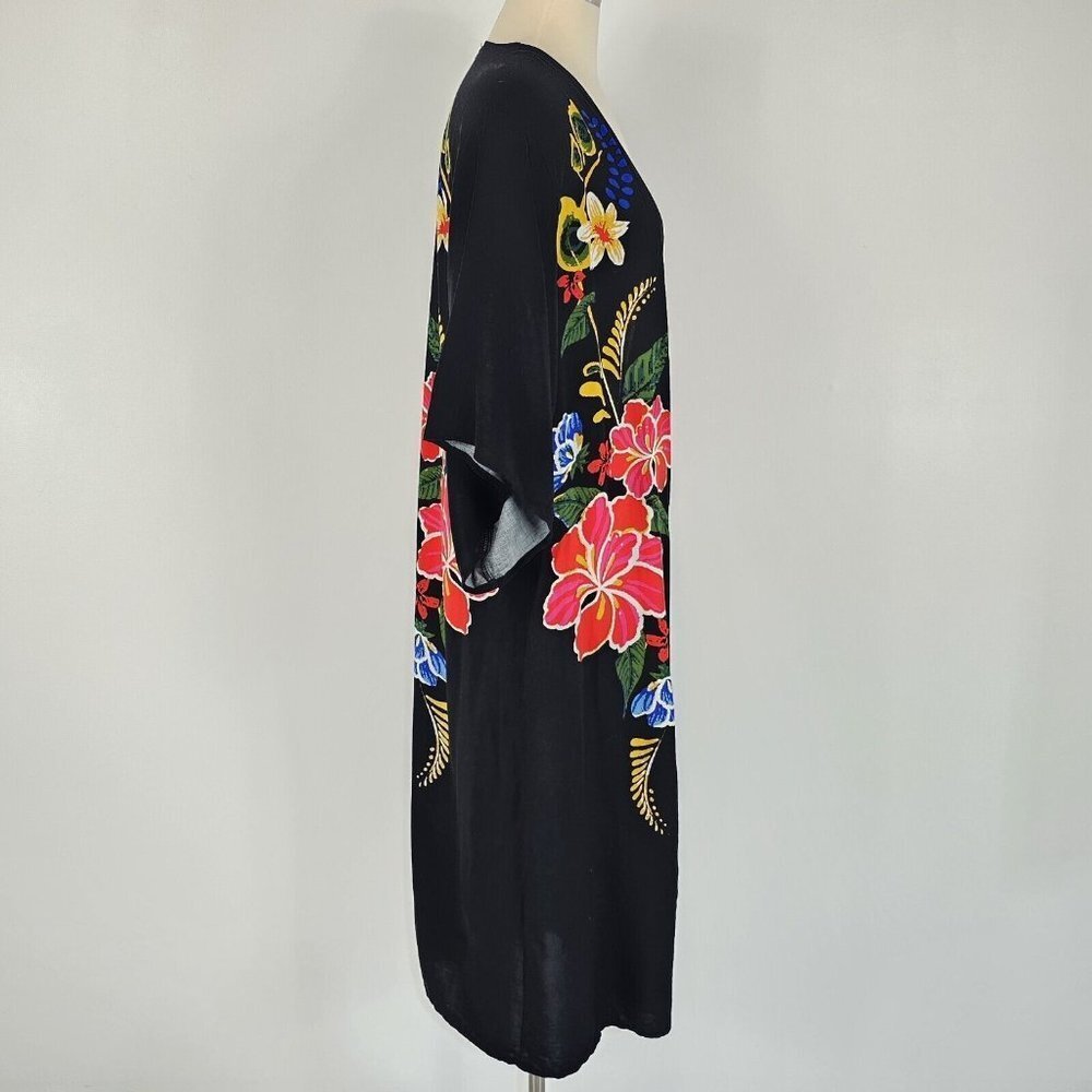 Flying Tomato Duster Womens Size Small Medium Maxi Kimono Black Floral Boho - Picture 2 of 11